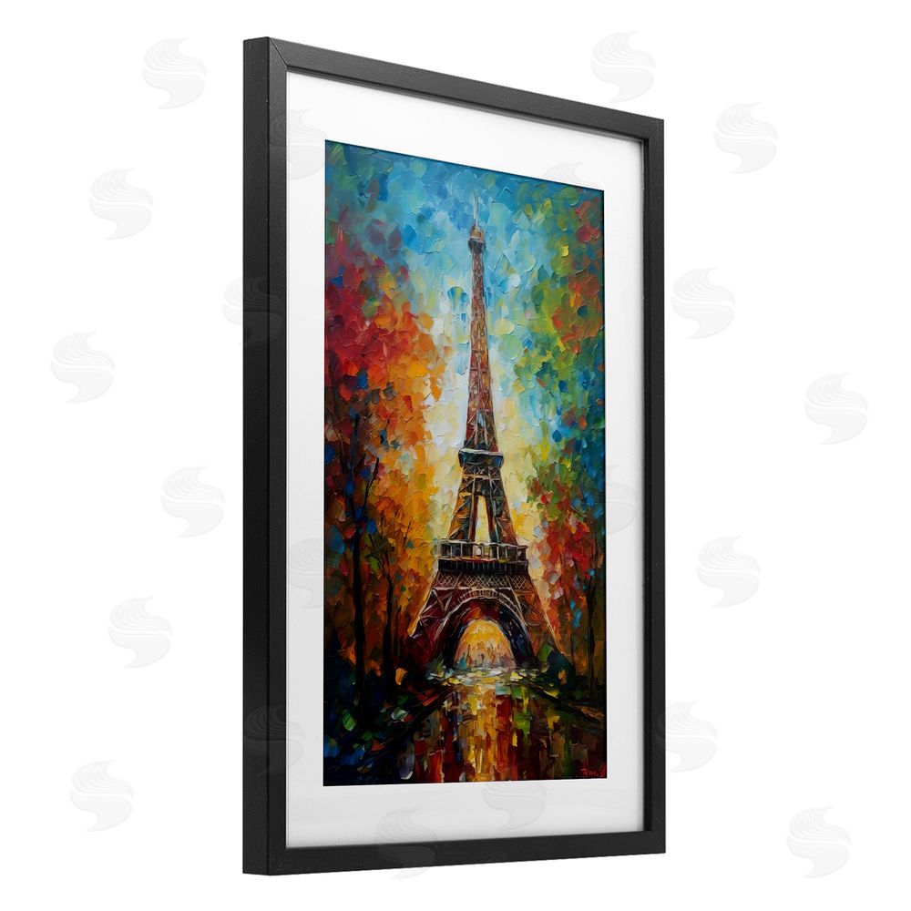 Creative Studio Colorful Reflection at Eiffel Tower Black Framed Print Under Glass Wall Art