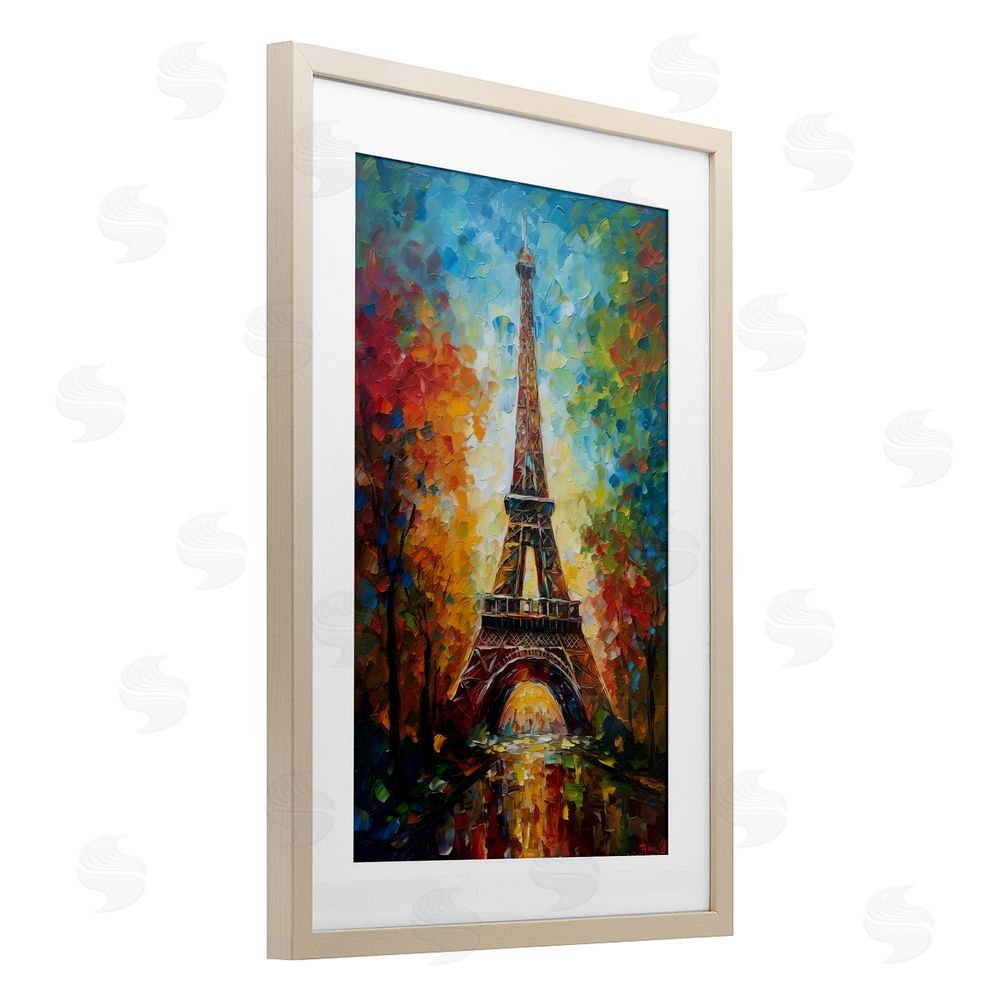 Creative Studio Colorful Reflection at Eiffel Tower Brown Framed Print Under Glass Wall Art
