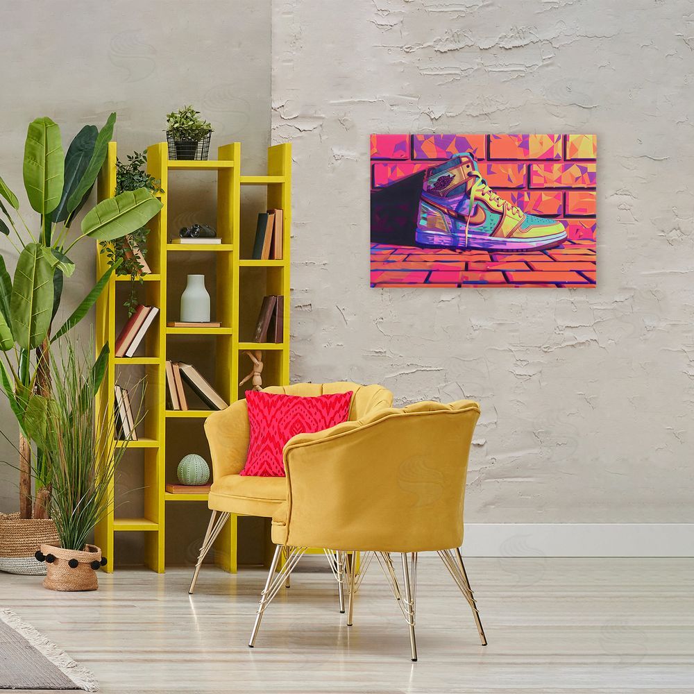 Creative Studio Sneaker with Vibrant Geometric Hues Stretched Canvas on Wall