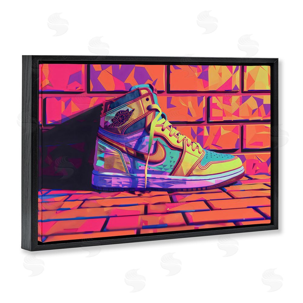 Creative Studio Sneaker with Vibrant Geometric Hues Black Floating Framed Canvas Wall Art Print
