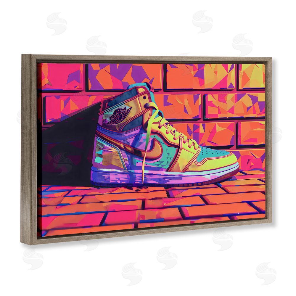 Creative Studio Sneaker with Vibrant Geometric Hues Brown Floating Framed Canvas Wall Art Print