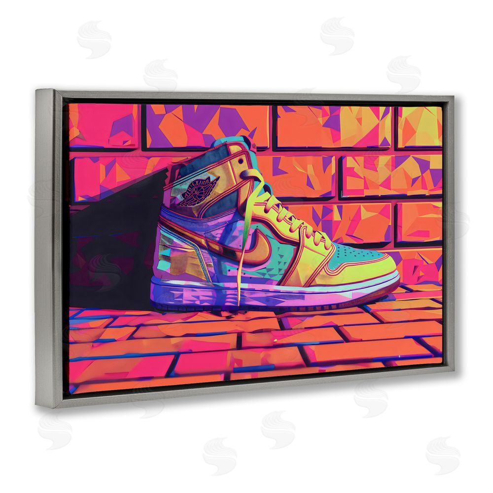 Creative Studio Sneaker with Vibrant Geometric Hues Gray Floating Framed Canvas Wall Art Print