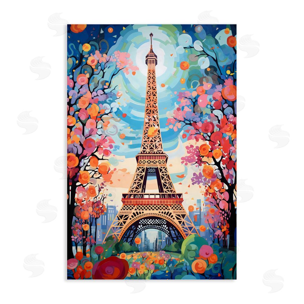 Creative Studio Eiffel Tower Nighttime Bloom Stretched Canvas Wall Art
