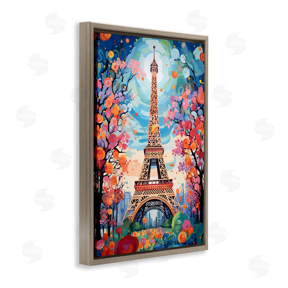 Creative Studio Eiffel Tower Nighttime Bloom Brown Floating Framed Canvas Wall Art