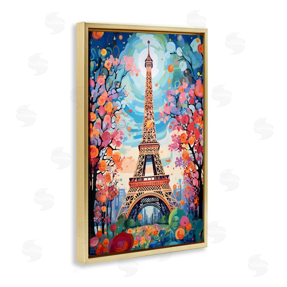 Creative Studio Eiffel Tower Nighttime Bloom Gold Floating Framed Canvas Wall Art