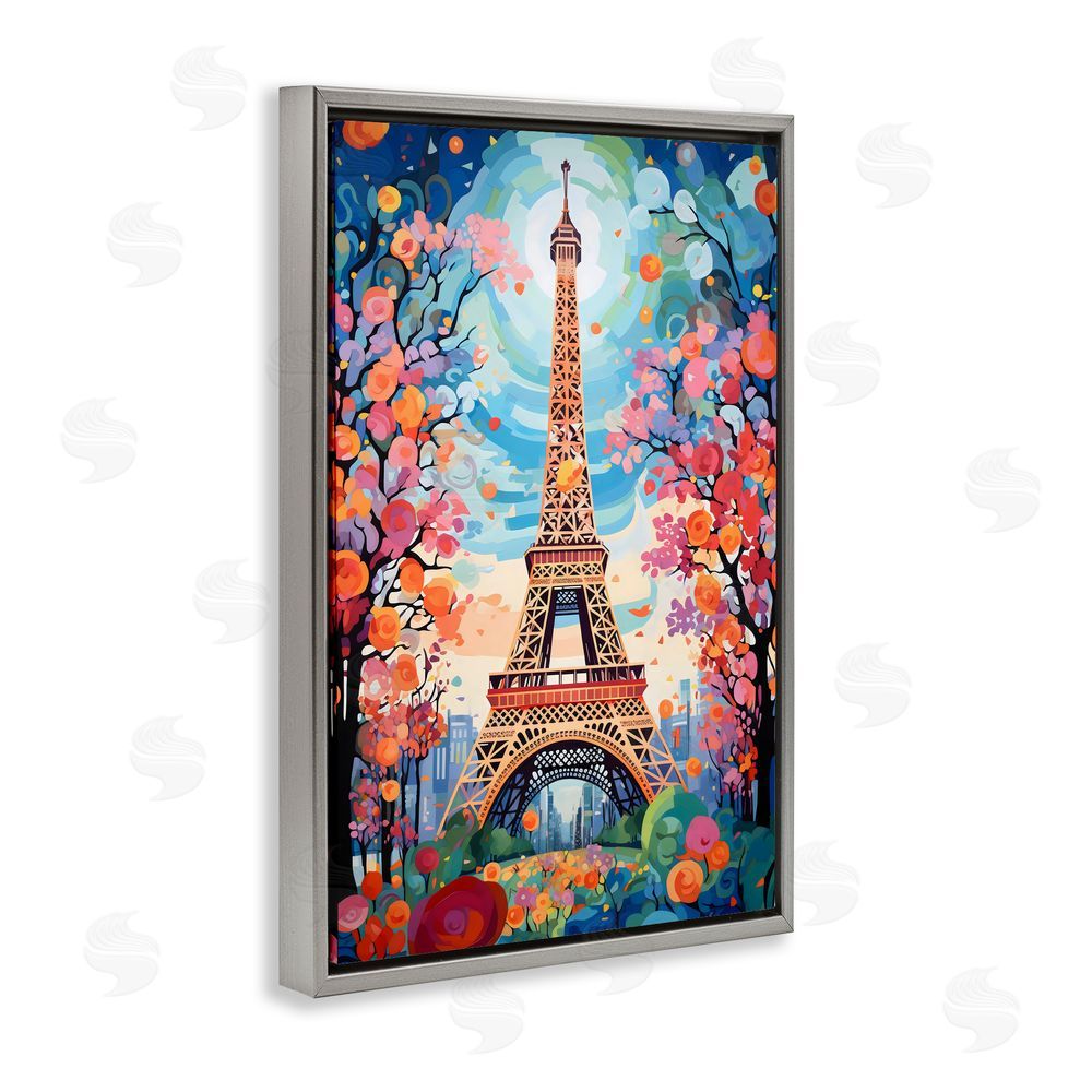 Creative Studio Eiffel Tower Nighttime Bloom Gray Floating Framed Canvas Wall Art