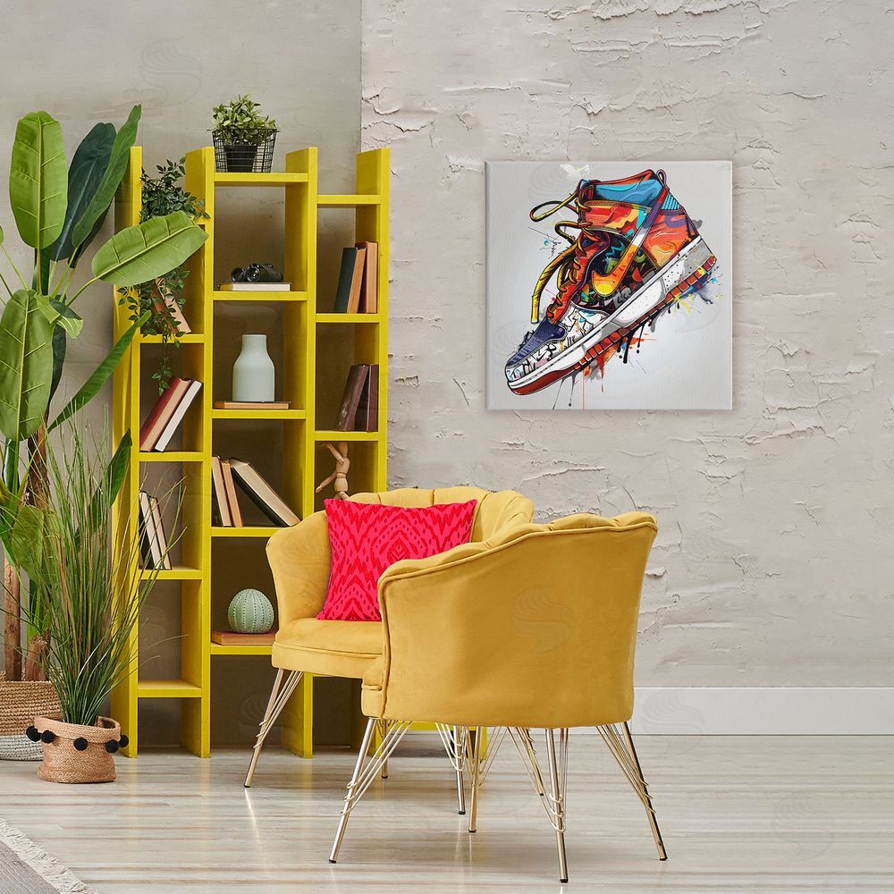 Creative Studio Graffiti Sneaker with Laces Stretched Canvas Wall Art in Room