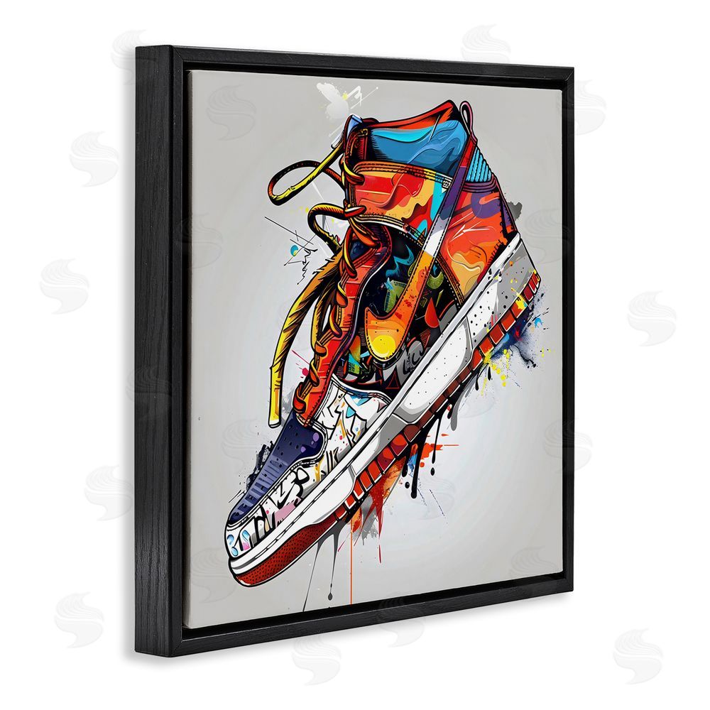 Creative Studio Graffiti Sneaker with Laces Black Floating Framed Canvas Wall Art