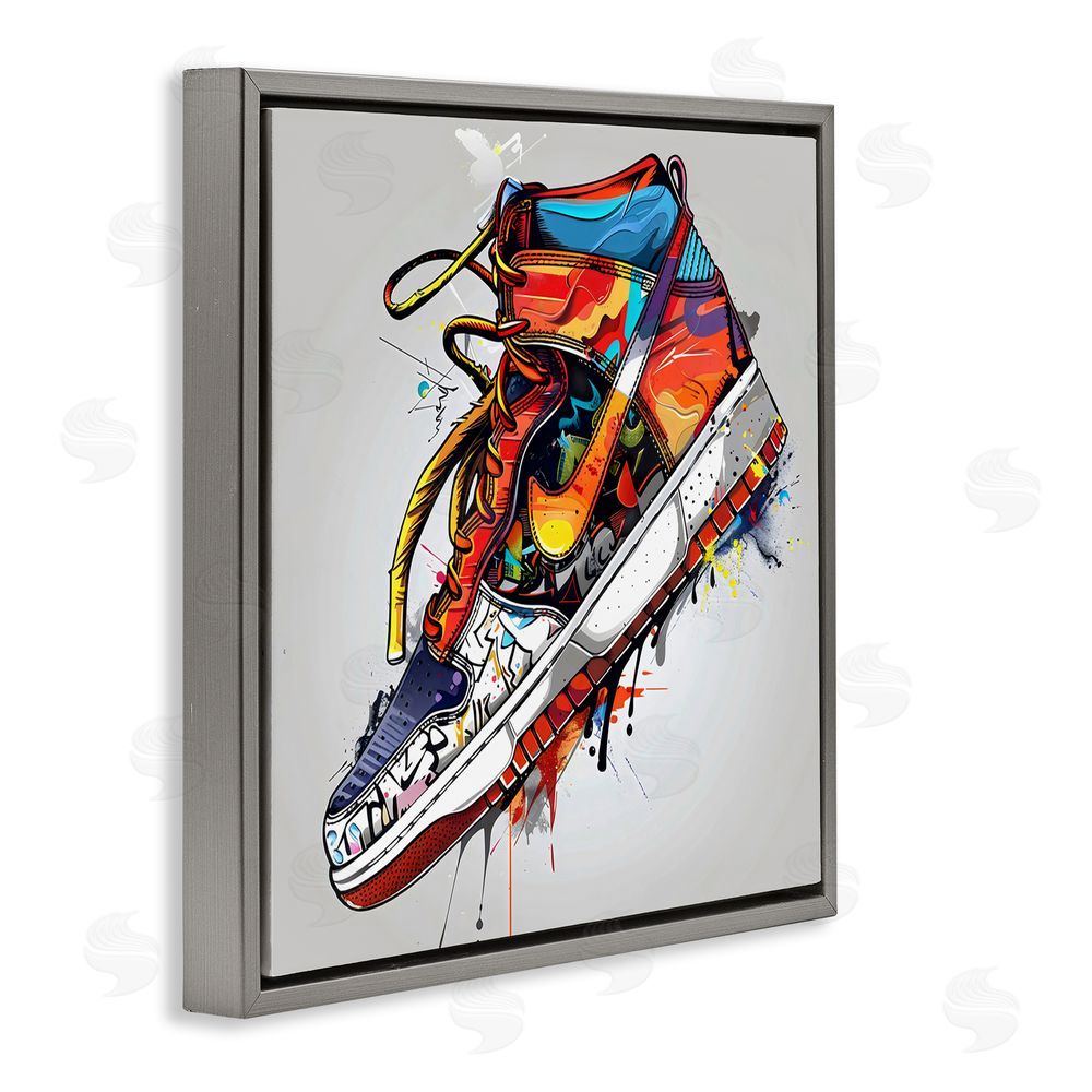 Creative Studio Graffiti Sneaker with Laces Gray Floating Framed Canvas Wall Art
