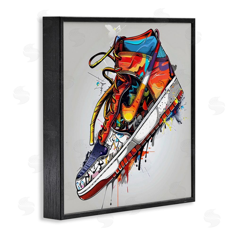 Creative Studio Graffiti Sneaker with Laces Black Framed Giclee Wall Art