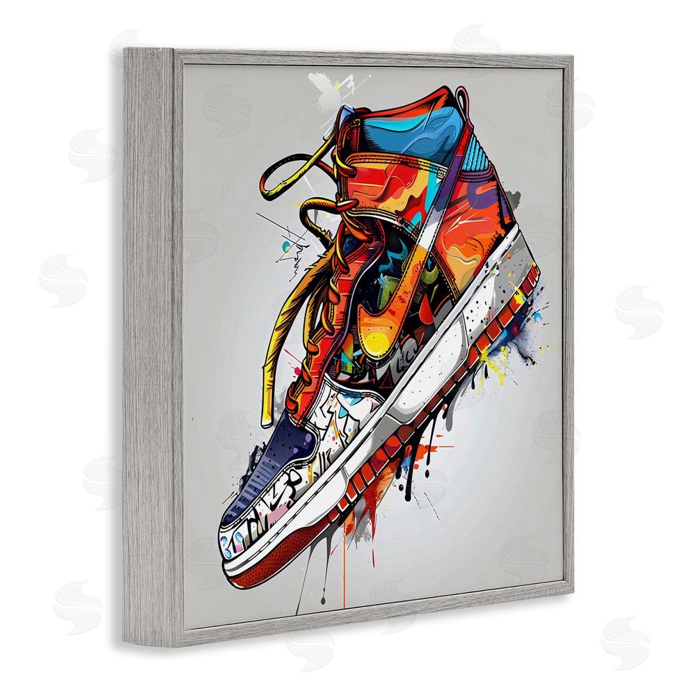 Creative Studio Graffiti Sneaker with Laces Gray Framed Giclee Wall Art