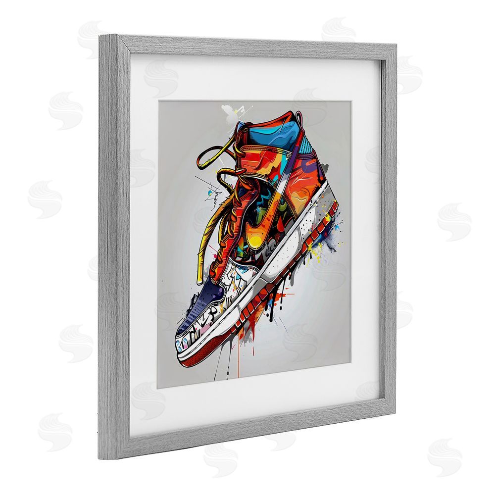 Creative Studio Graffiti Sneaker with Laces Gray Framed Print Under Glass Wall Art