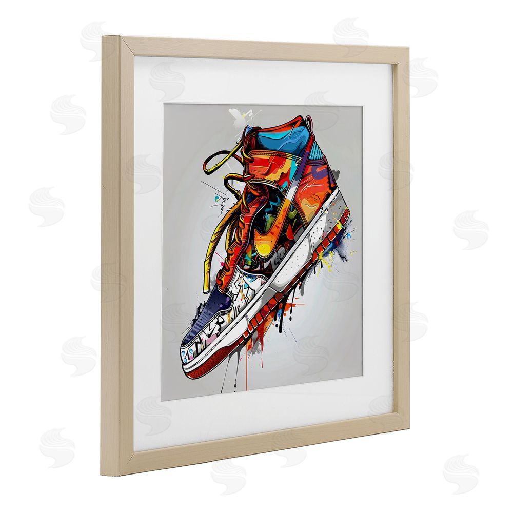 Creative Studio Graffiti Sneaker with Laces Brown Framed Print Under Glass Wall Art