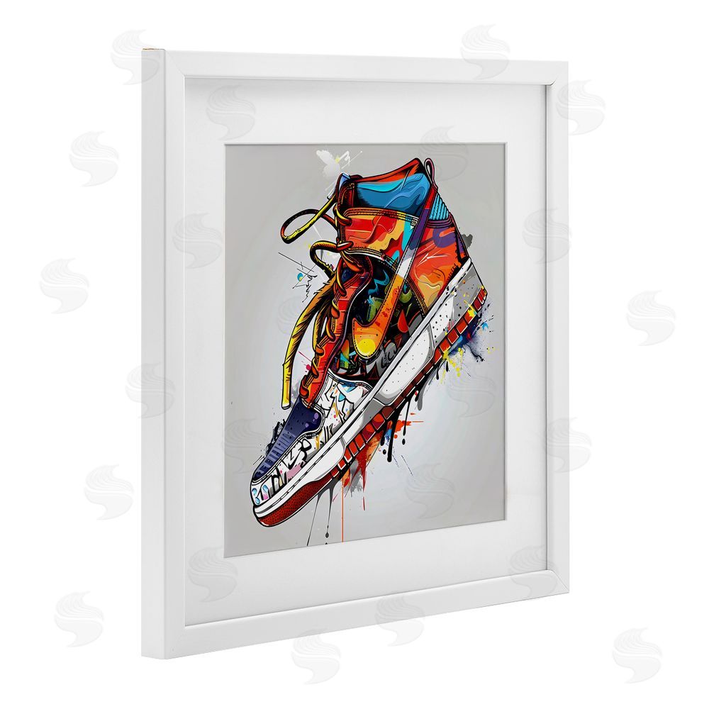 Creative Studio Graffiti Sneaker with Laces White Framed Print Under Glass Wall Art