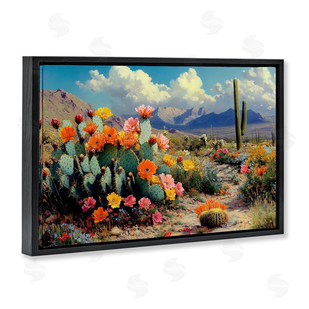 Franklyn Gregory Vibrant Cacti in Desert Black Floating Framed Canvas Wall Art Print