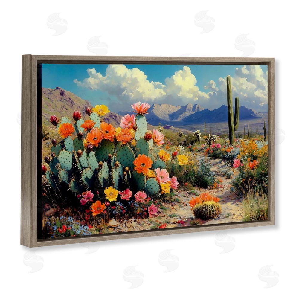 Franklyn Gregory Vibrant Cacti in Desert Brown Floating Framed Canvas Wall Art Print