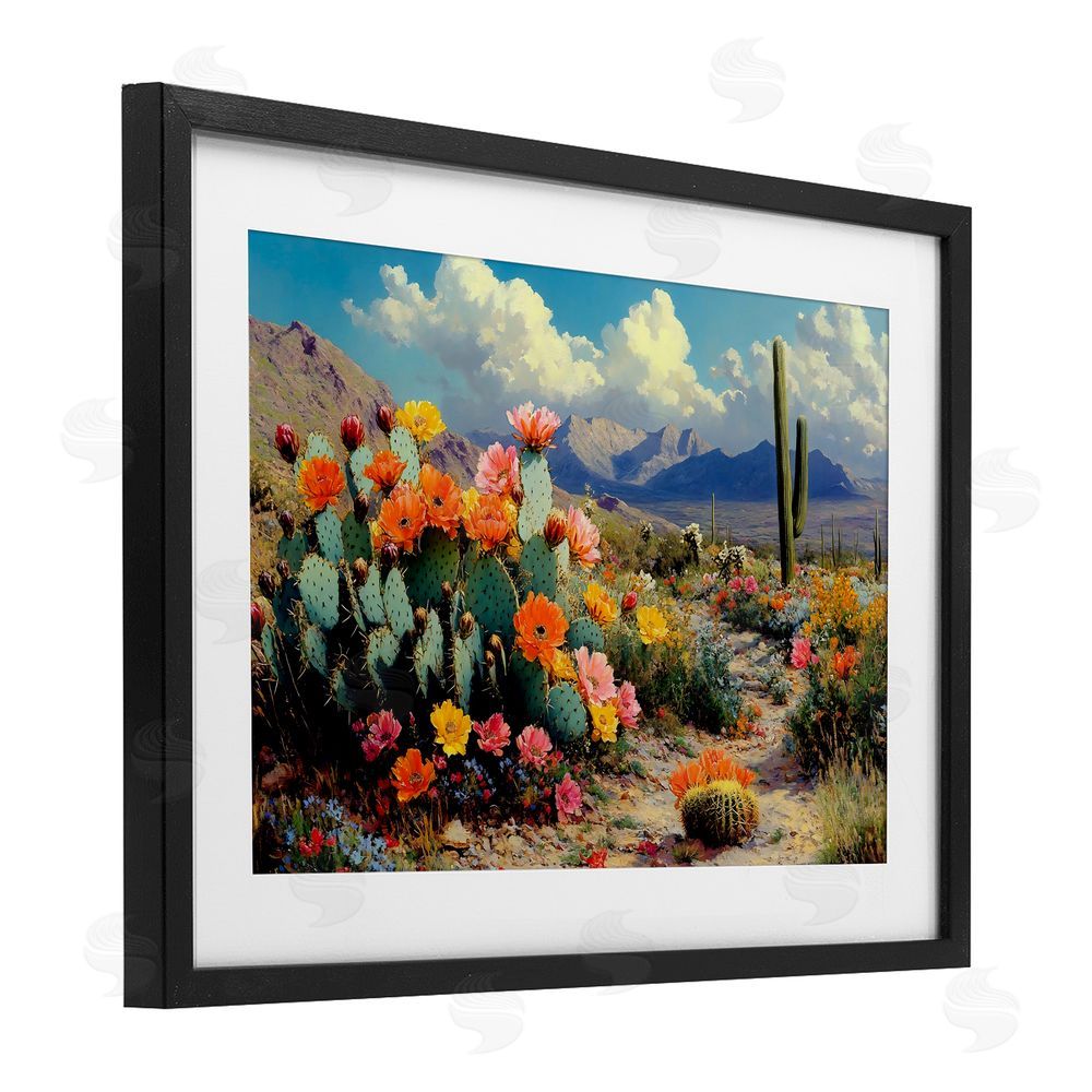 Franklyn Gregory Vibrant Cacti in Desert Black Framed Print Under Glass with White Mat Wall Art