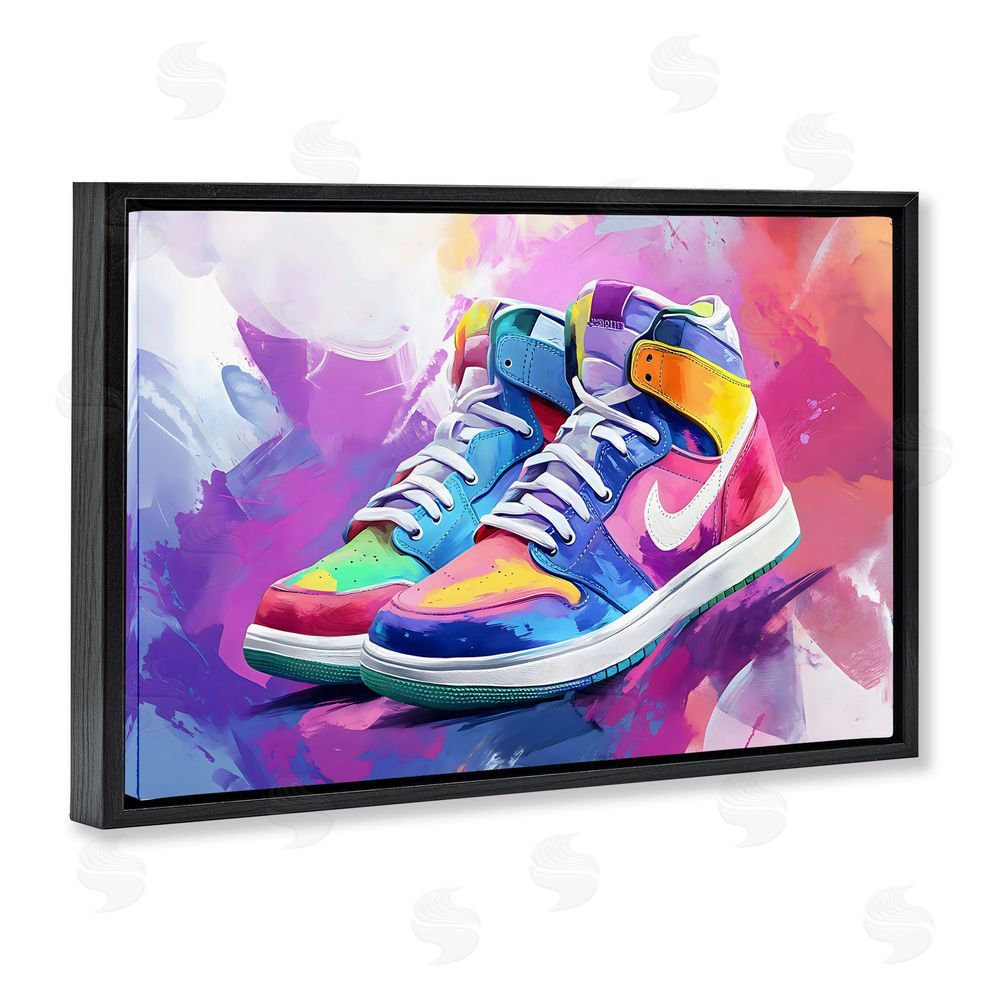 Creative Studio Stylish Vintage Sneakers Black Floating Framed Canvas Wall Art Print