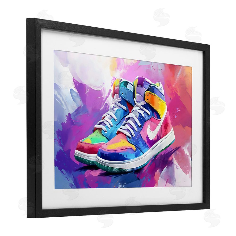 Creative Studio Stylish Vintage Sneakers Black Framed Print Under Glass with White Mat Wall Art