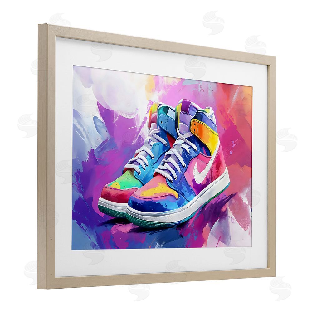 Creative Studio Stylish Vintage Sneakers Brown Framed Print Under Glass with White Mat Wall Art