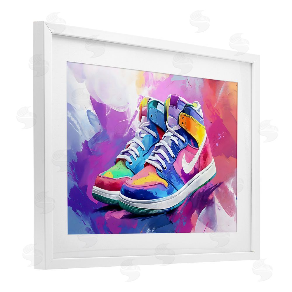 Creative Studio Stylish Vintage Sneakers White Framed Print Under Glass with White Mat Wall Art