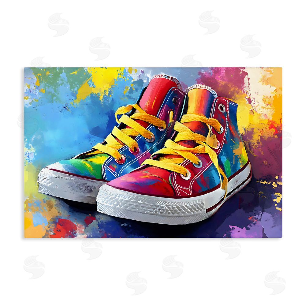 Creative Studio High Tops with Yellow Laces Stretched Canvas Wall Art