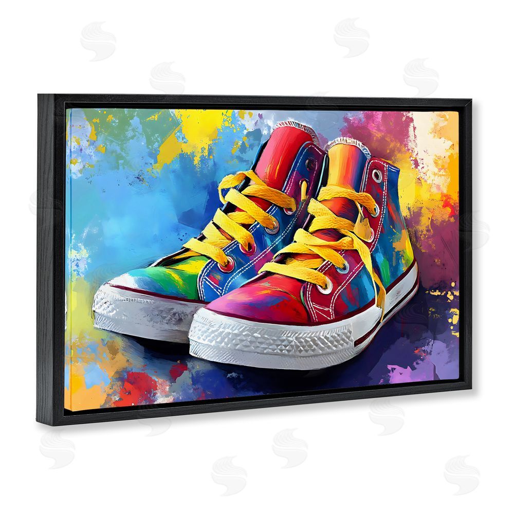 Creative Studio High Tops with Yellow Laces Black Floating Framed Canvas Wall Art