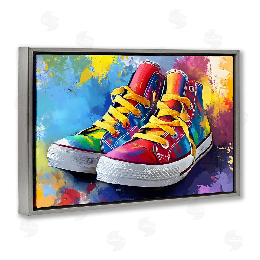 Creative Studio High Tops with Yellow Laces Gray Floating Framed Canvas Wall Art