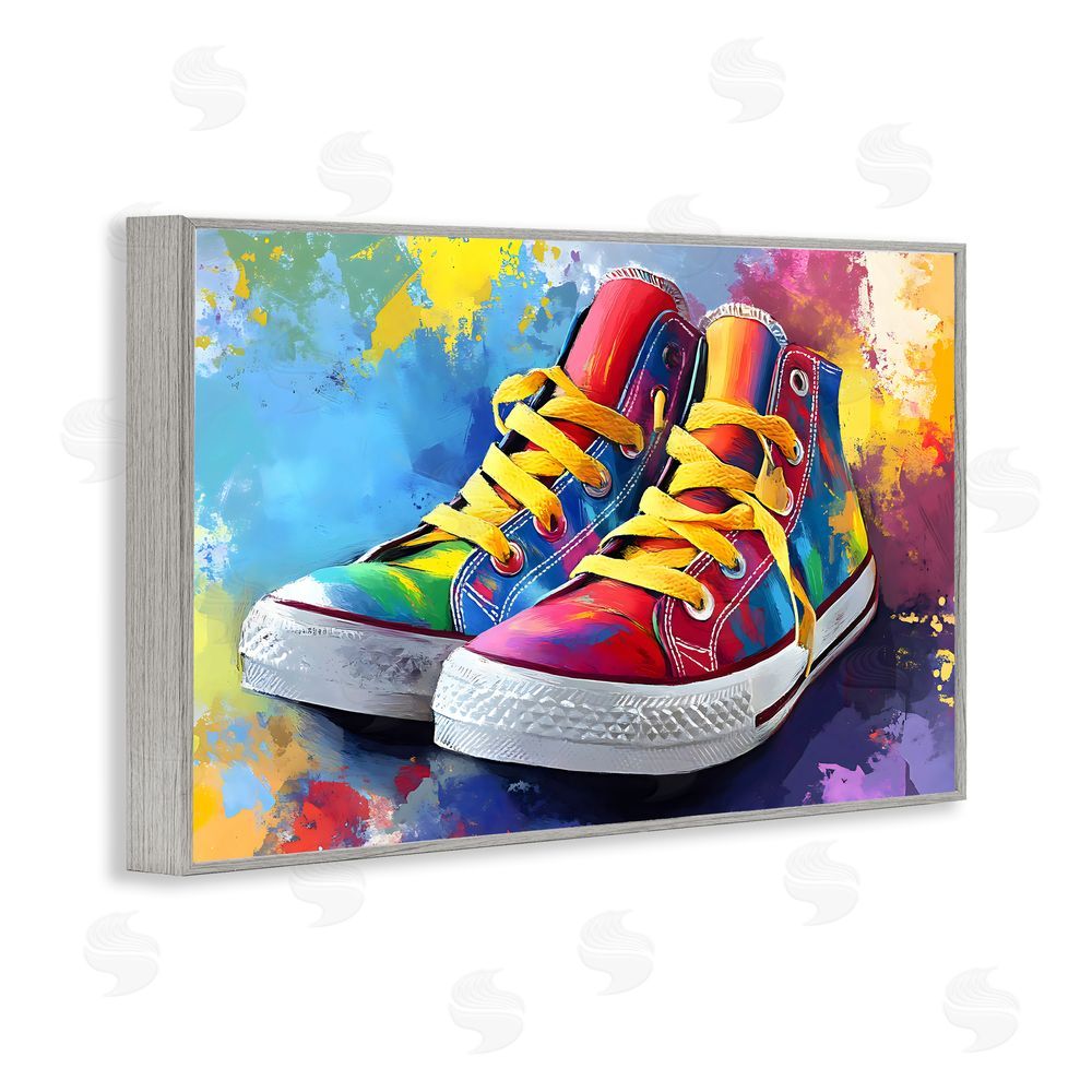 Creative Studio High Tops with Yellow Laces Gray Framed Giclee Wall Art