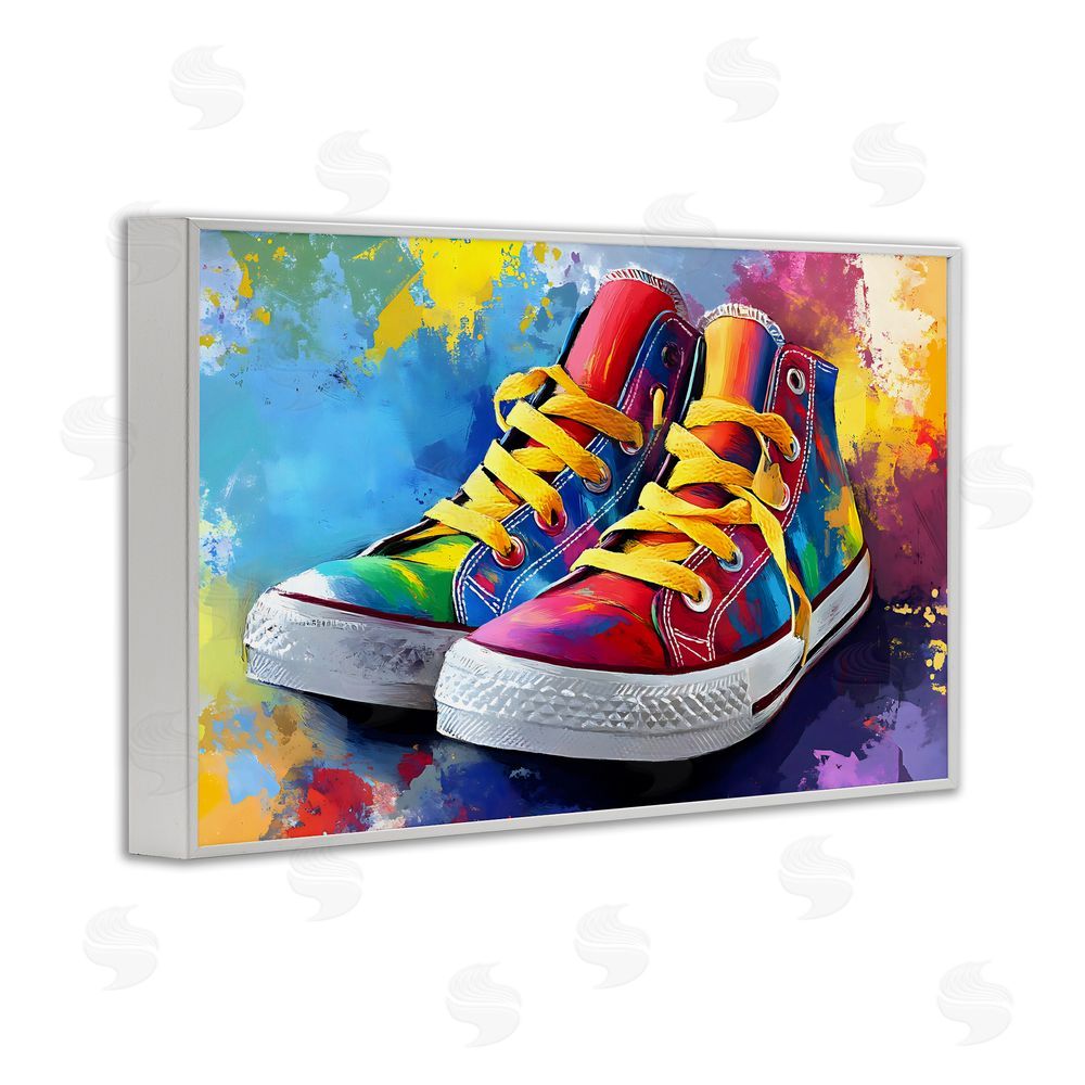Creative Studio High Tops with Yellow Laces White Framed Giclee Wall Art
