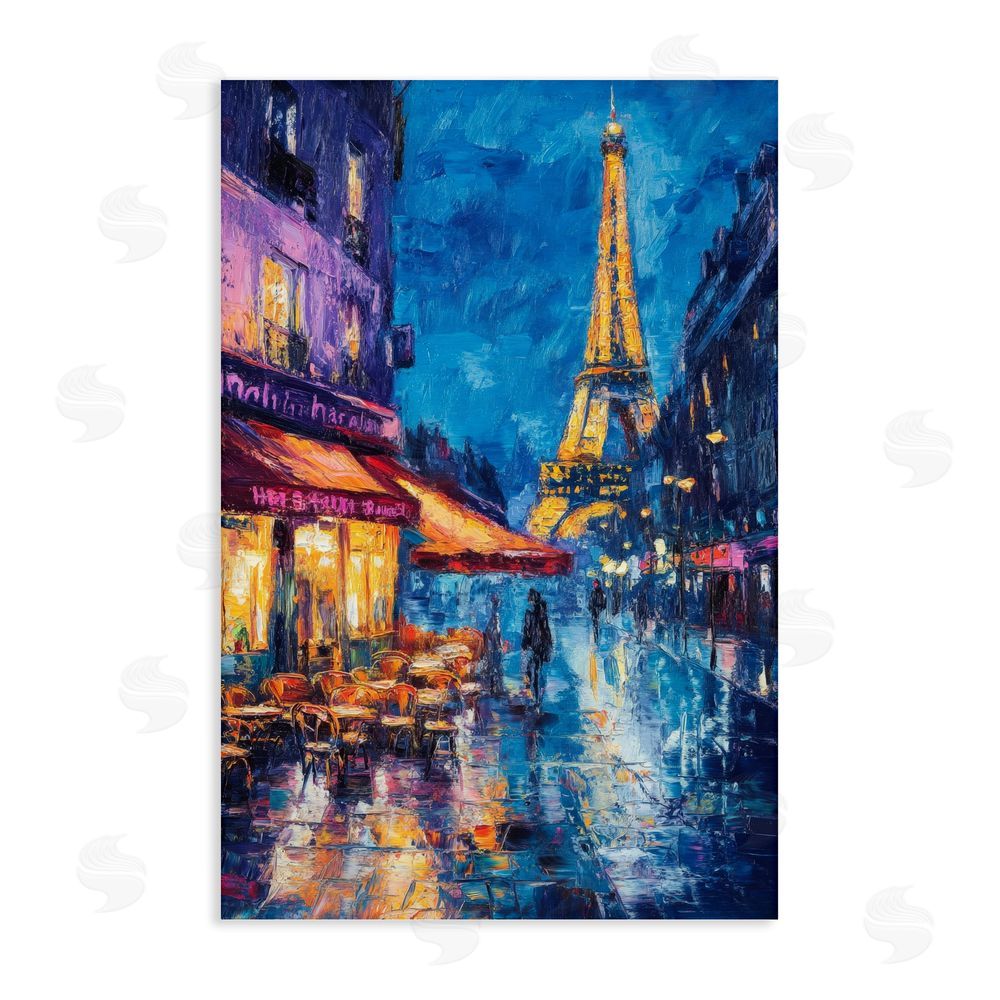 Petal Prints Design Dusk Paris Street Scene Stretched Canvas Wall Art