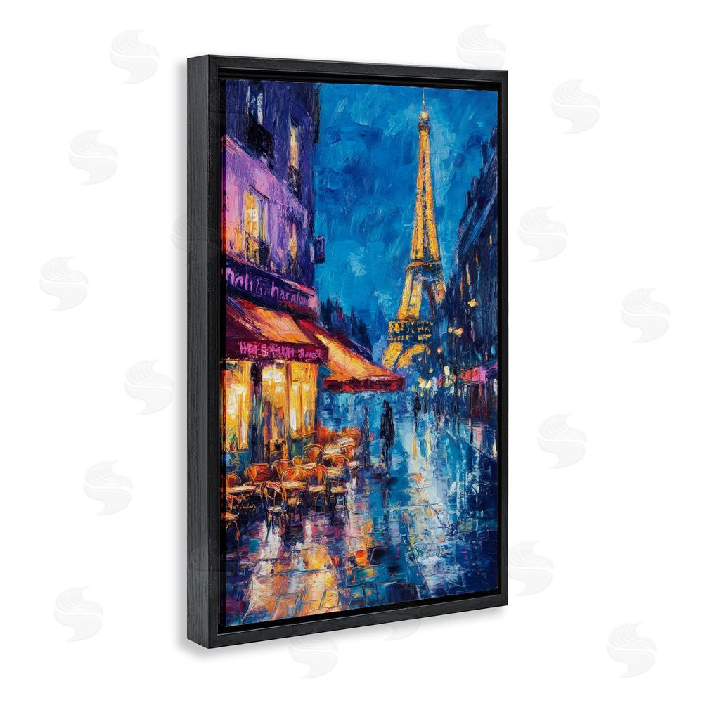 Petal Prints Design Dusk Paris Street Scene Black Floating Frame Canvas Wall Art Print