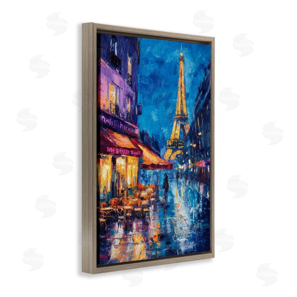Petal Prints Design Dusk Paris Street Scene Brown Floating Frame Canvas Wall Art Print