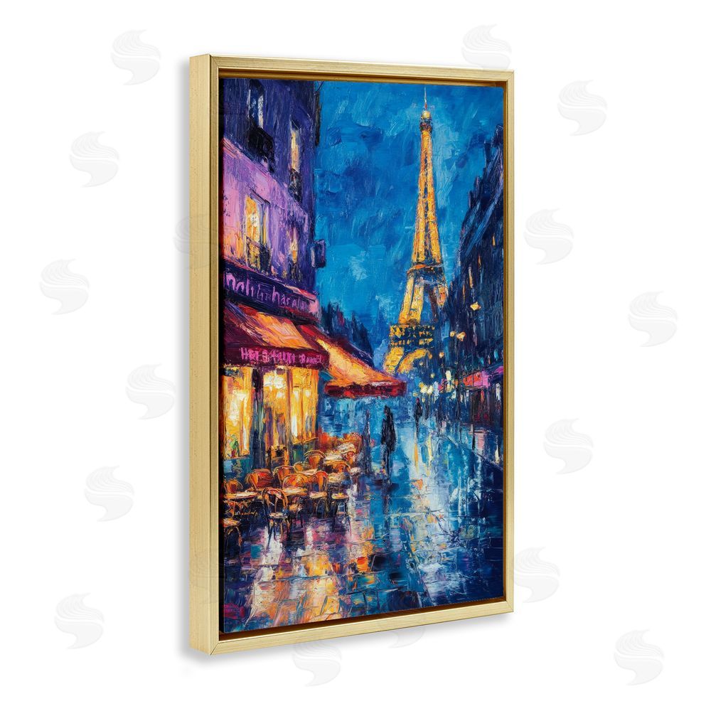 Petal Prints Design Dusk Paris Street Scene Gold Floating Frame Canvas Wall Art Print
