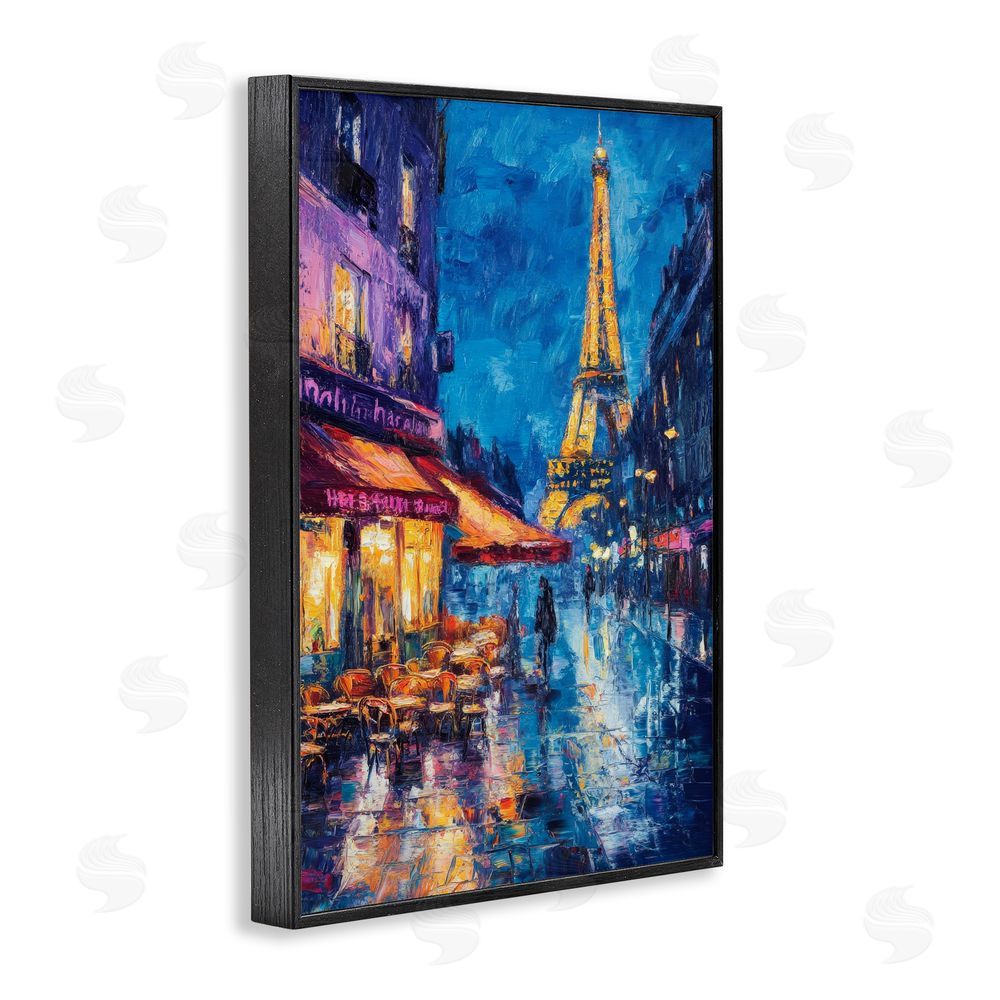 Petal Prints Design Dusk Paris Street Scene Black Framed Giclee Wall Art Print