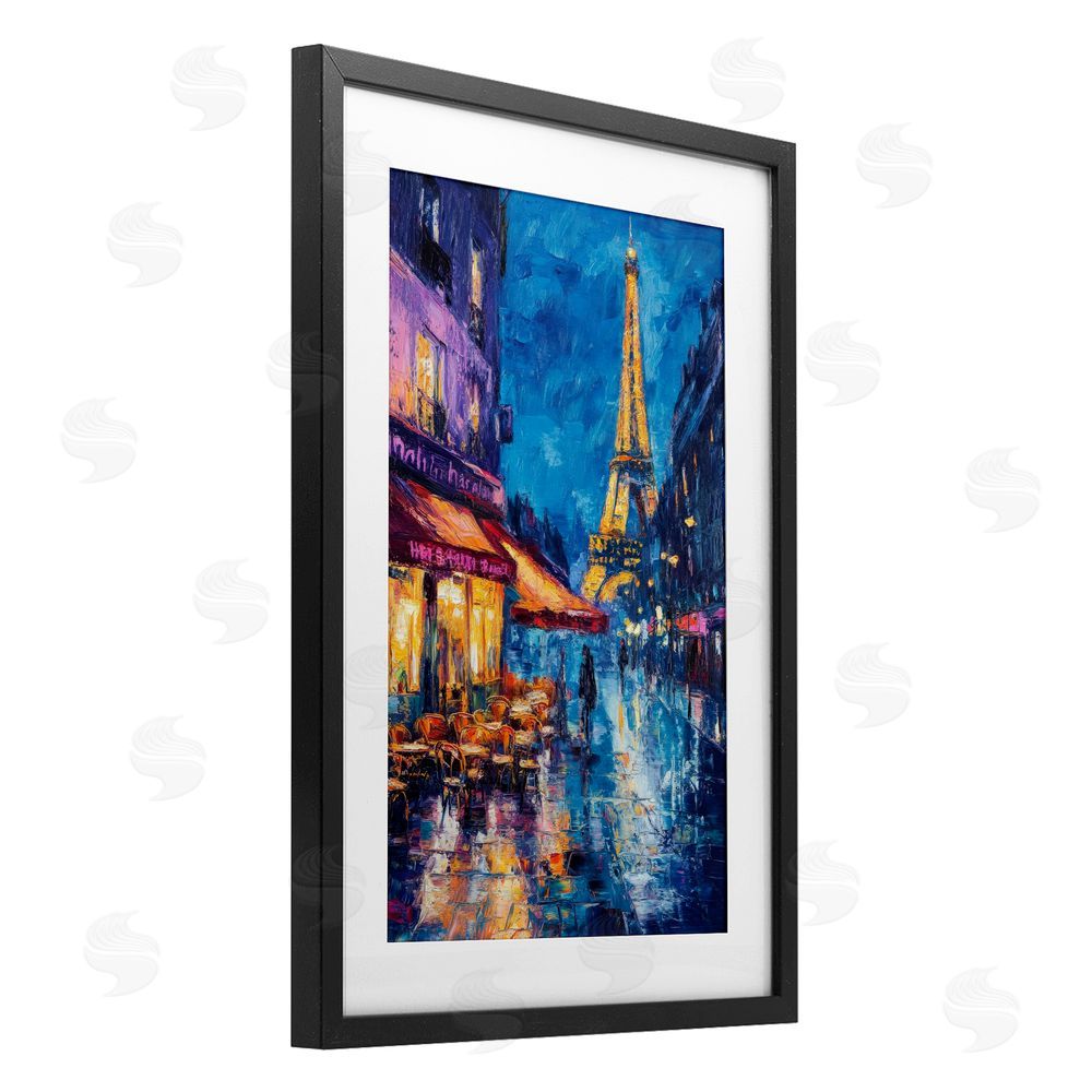 Petal Prints Design Dusk Paris Street Scene Black Framed Print Under Glass Wall Art