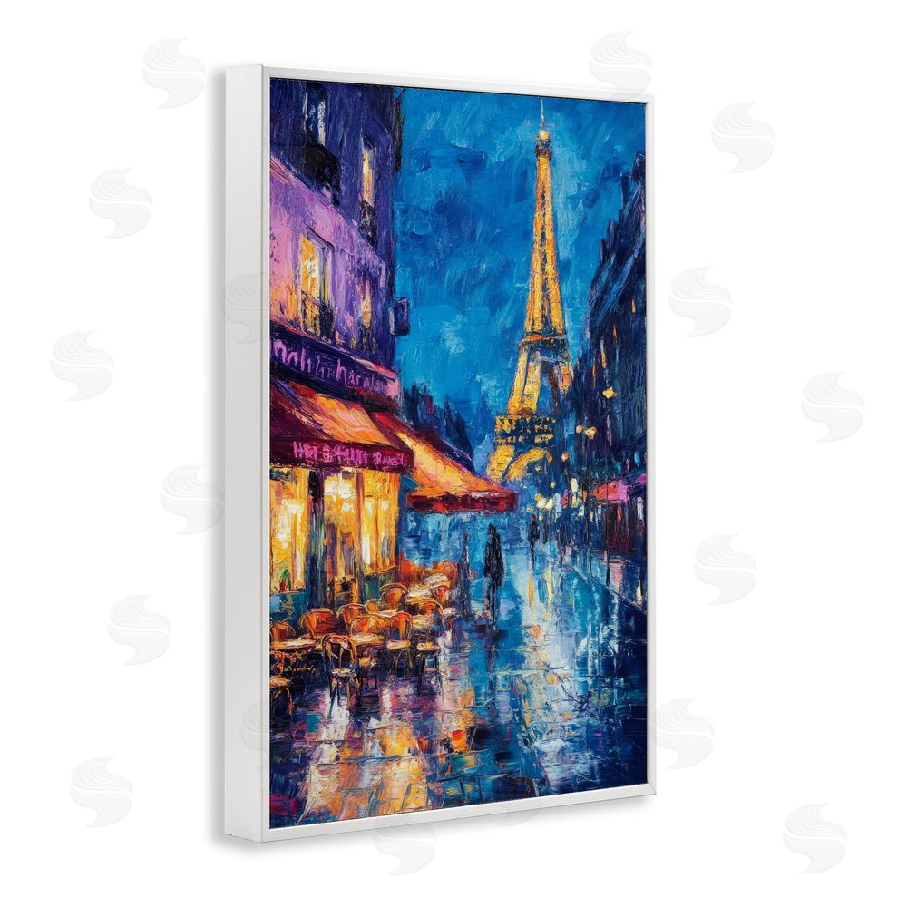 Petal Prints Design Dusk Paris Street Scene White Framed Giclee Wall Art Print