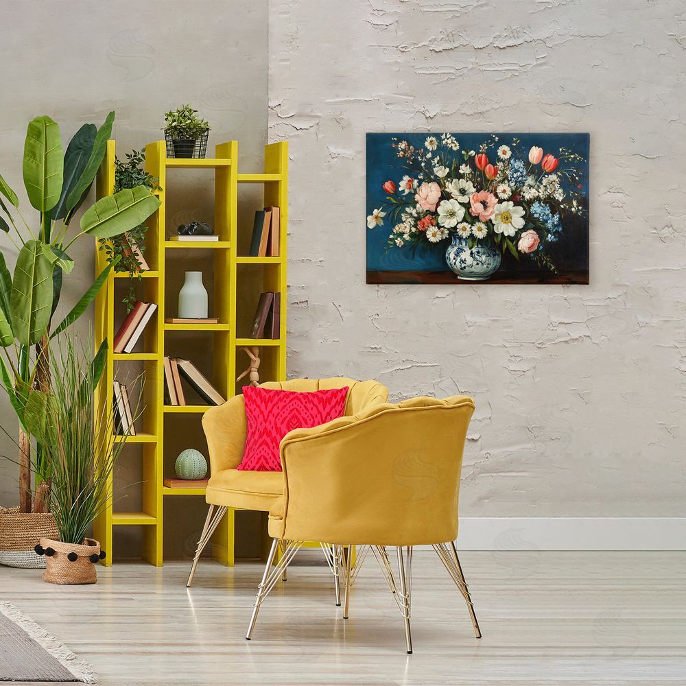 Petal Prints Design Colorful Bouquet in Vase Stretched Canvas Wall Art in Room