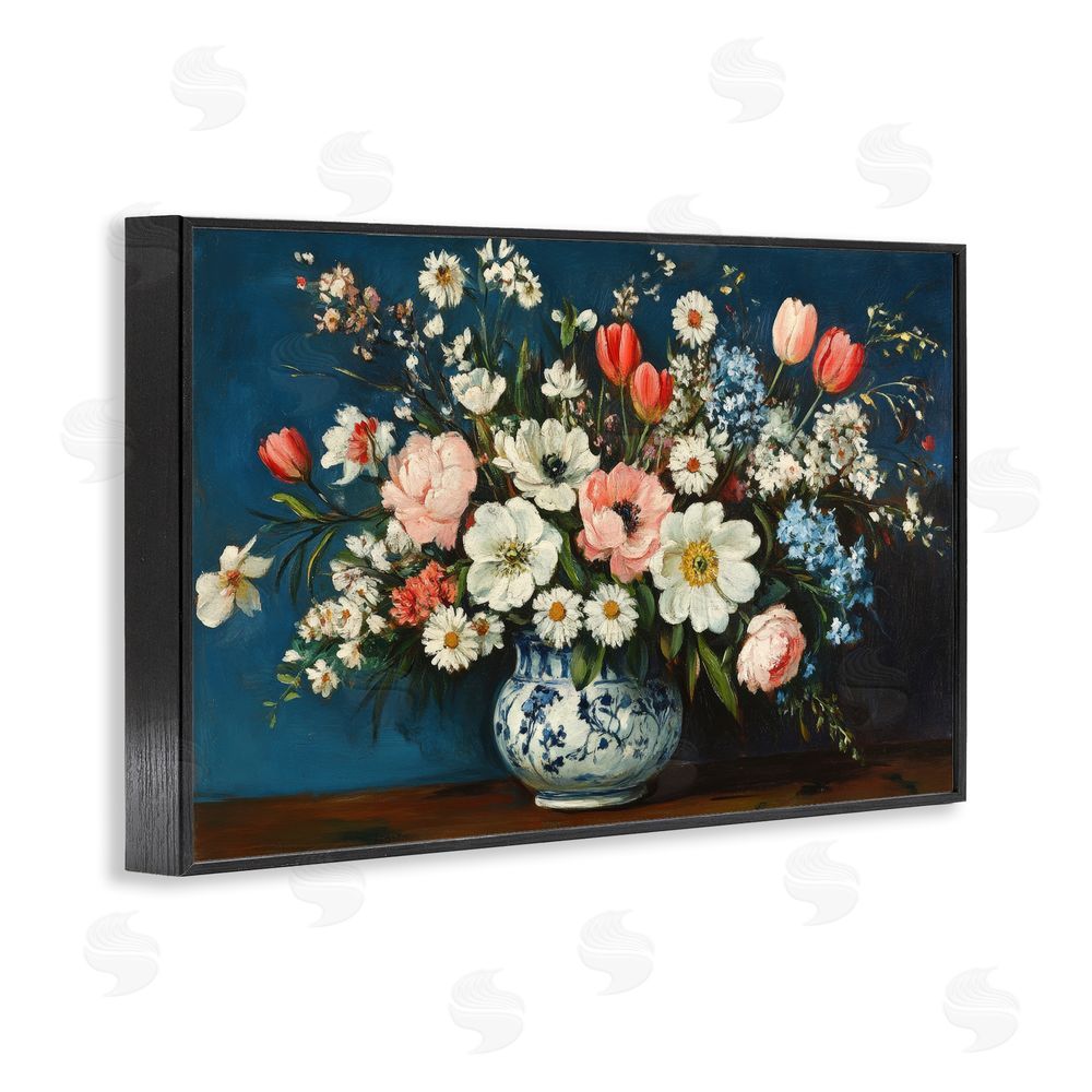 Petal Prints Design Colorful Bouquet in Vase Black Framed Giclee Wall Art Print