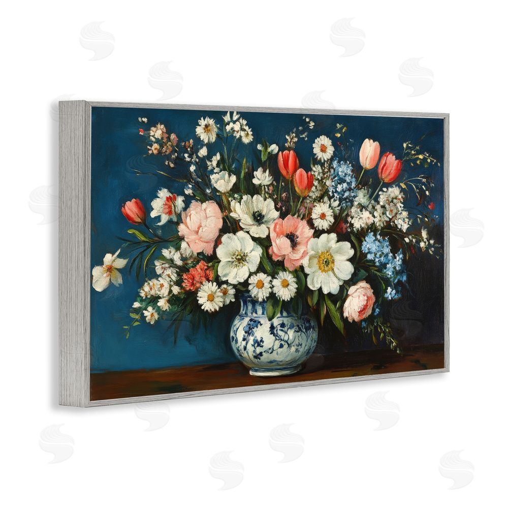 Petal Prints Design Colorful Bouquet in Vase Gray Framed Giclee Wall Art Print