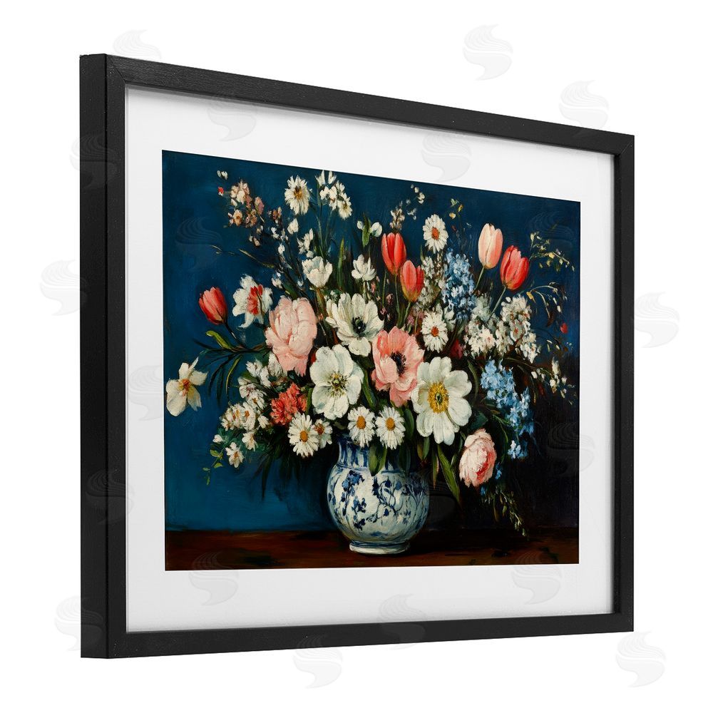 Petal Prints Design Colorful Bouquet in Vase Black Framed Print Under Glass Wall Art