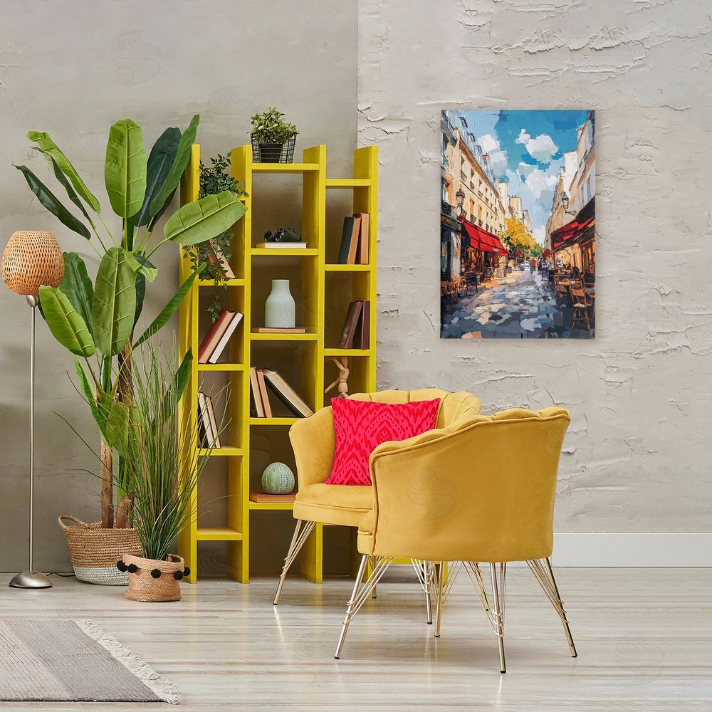 Petal Prints Design Charming Paris Street Scene Stretched Canvas Wall Art Print in Room