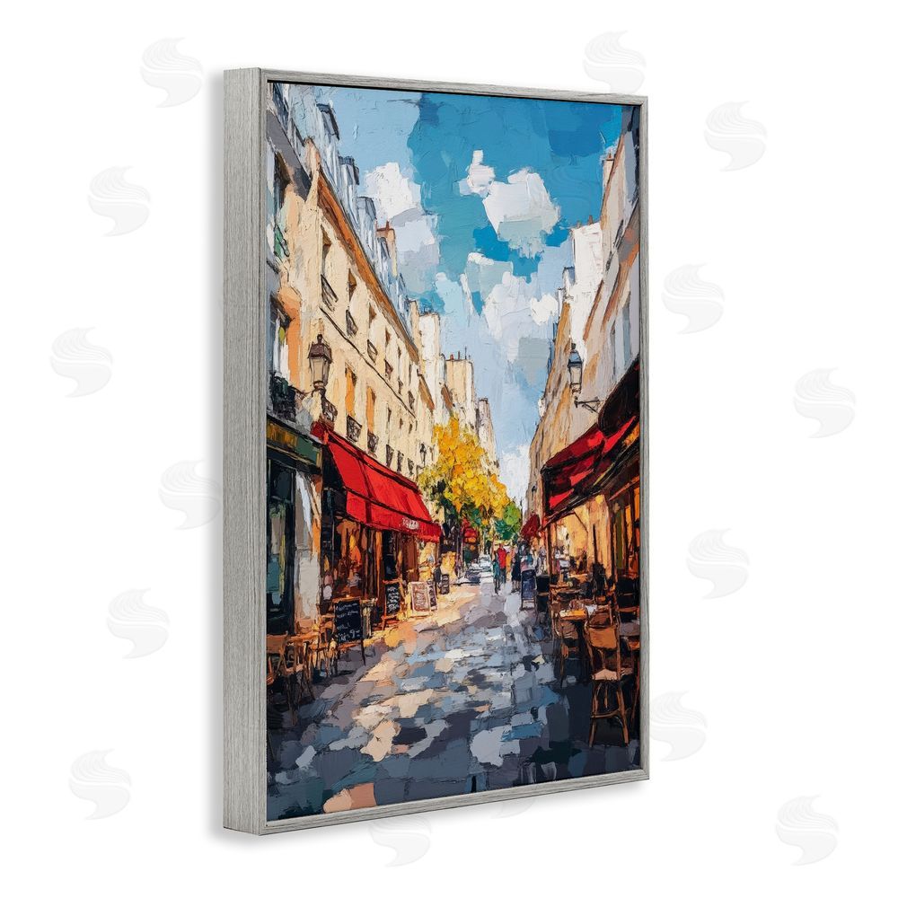 Petal Prints Design Charming Paris Street Scene Gray Framed Giclee Wall Art Print