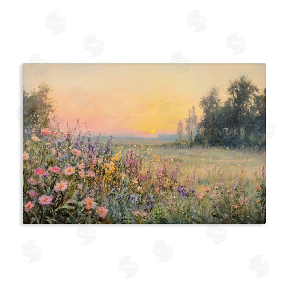 Petal Prints Design Serene Twilight Meadow Stretched Canvas Wall Art Print