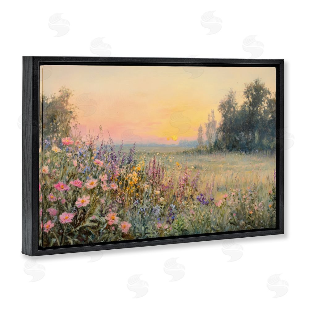 Petal Prints Design Serene Twilight Meadow Black Floating Framed Canvas Wall Art Print