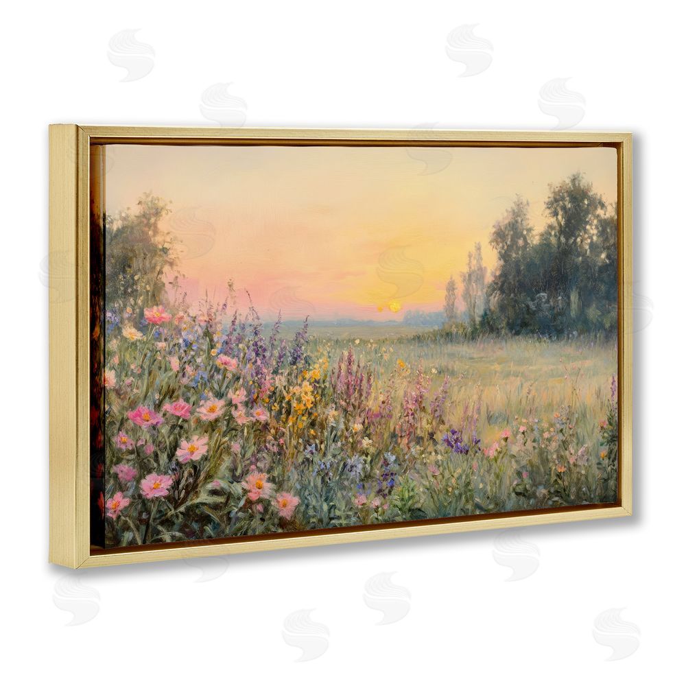 Petal Prints Design Serene Twilight Meadow Gold Floating Framed Canvas Wall Art Print