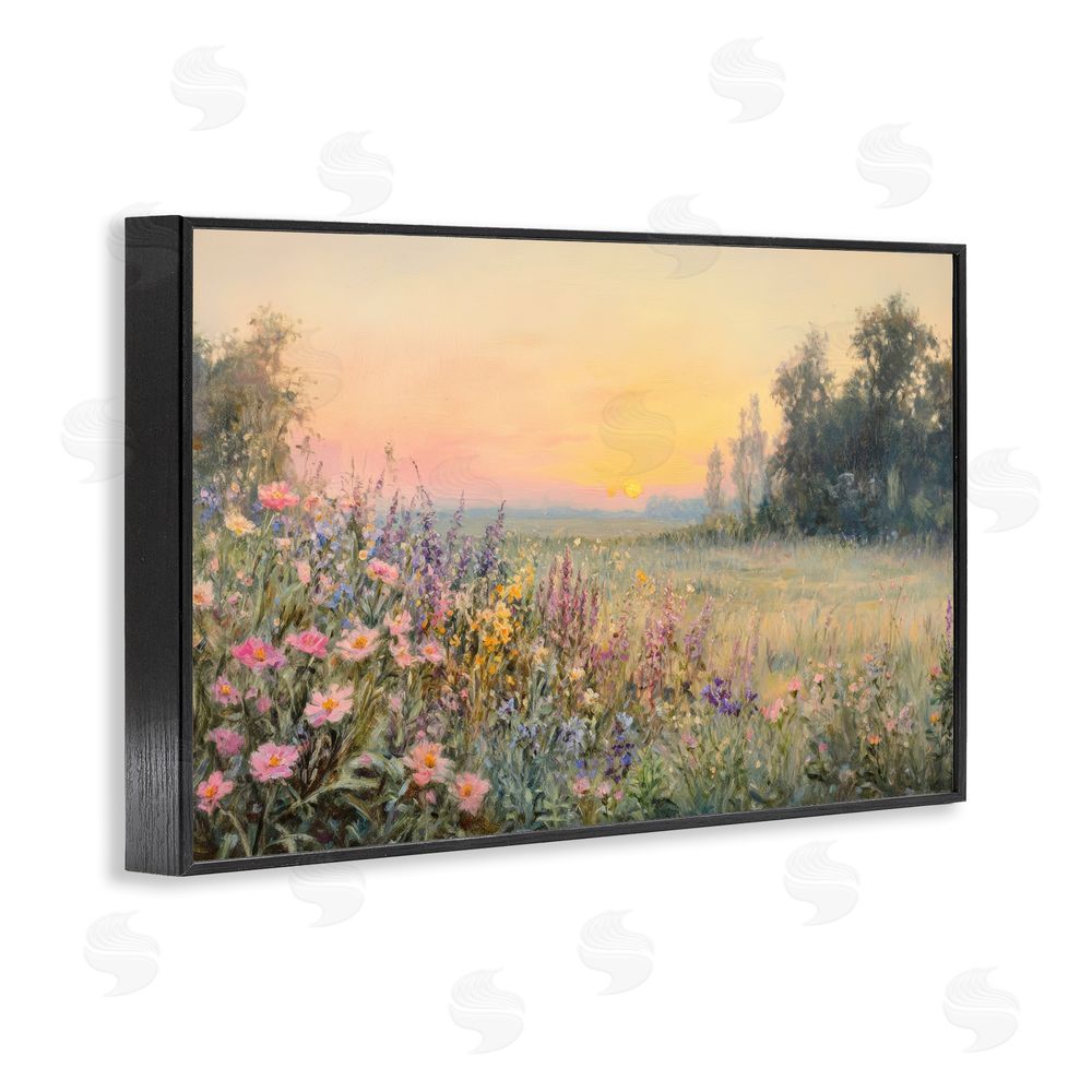 Petal Prints Design Serene Twilight Meadow Black Framed Giclee Wall Art Print