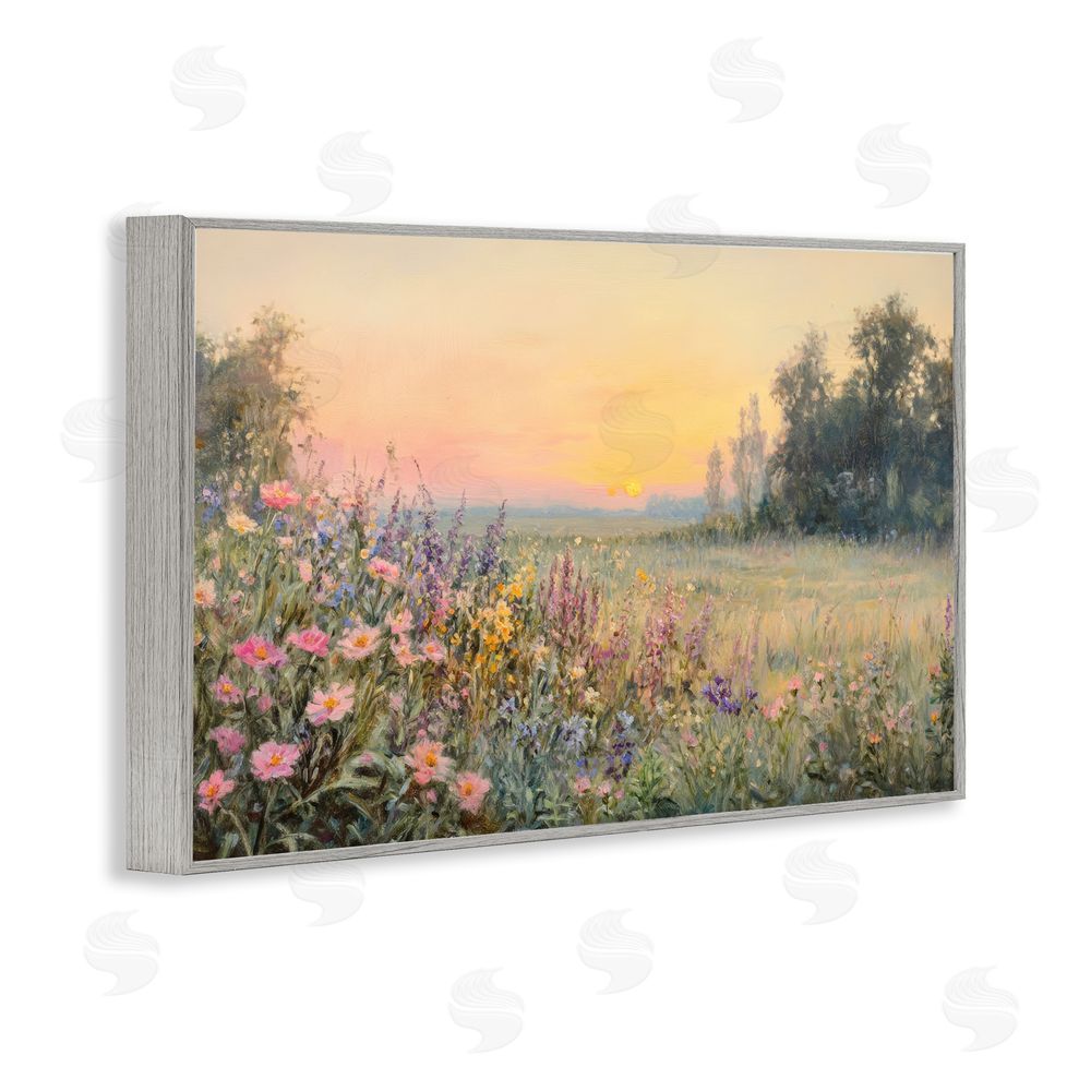 Petal Prints Design Serene Twilight Meadow Gray Framed Giclee Wall Art Print