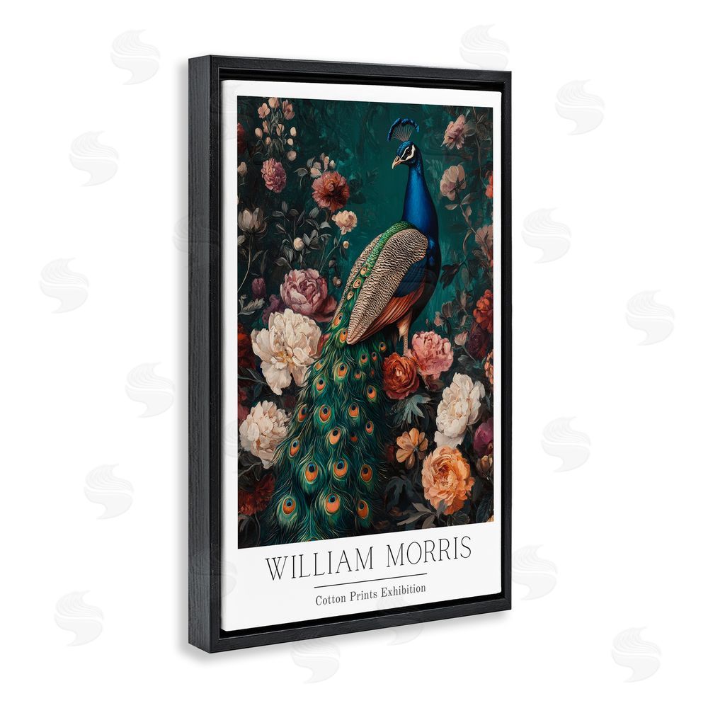 Petal Prints Design Vintage Floral Peacock William Morris Black Floating Framed Canvas Wall Art Print