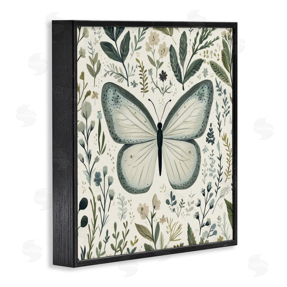 Petal Prints Design Dusty Blue Butterfly Botanicals Black Framed Giclee Wall Art Print
